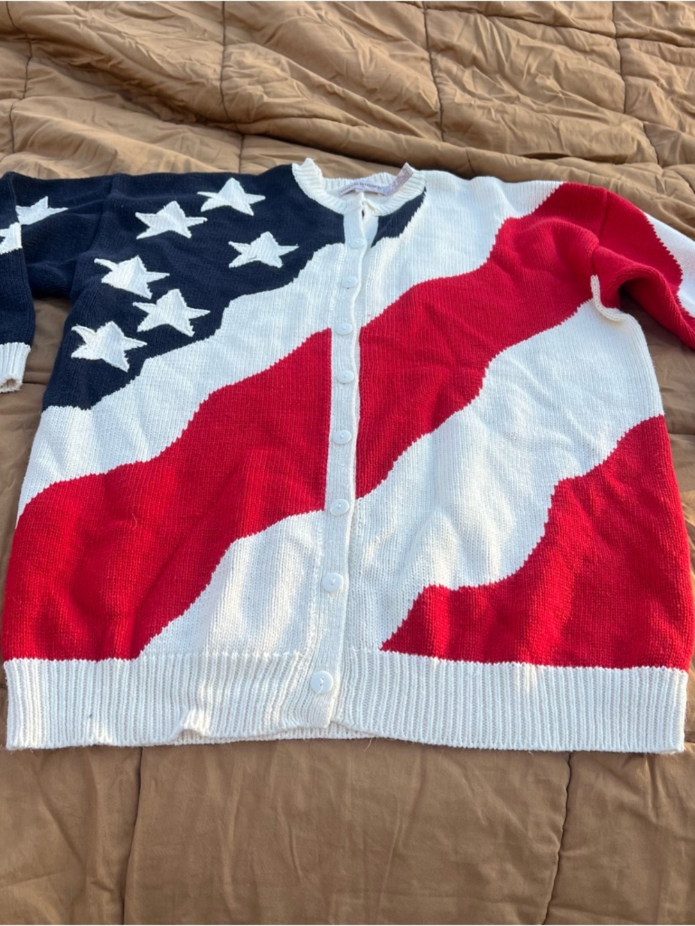 Vintage Lauren Hansen Red/White Blue American Flag Motif Cotton Blend Sweater